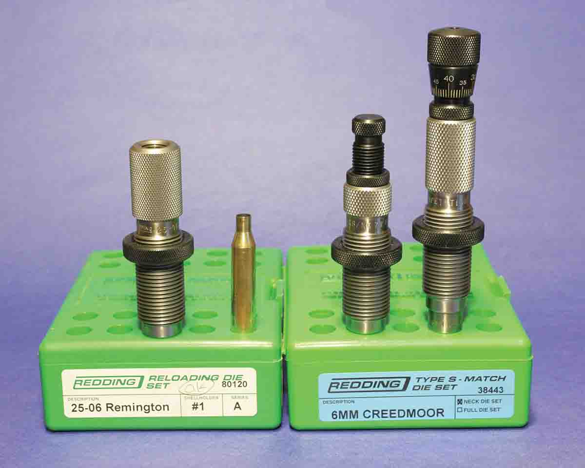 Instead of using 6mm-06 dies, John used a combination of two sets of Redding dies for the .25-06 and 6mm Creedmoor, which worked very well.